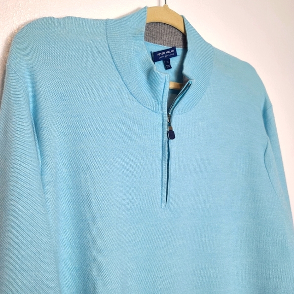 PETER MILLAR Crown Crafted Men's Victory Cashmere-Silk Quarter-Zip Blue … - Picture 10 of 11